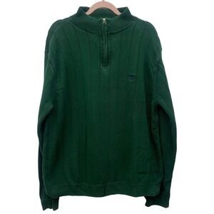 Chaps Quarter Zip Sweater Mens XL Green 100% Cotton Rib Knit Pullover